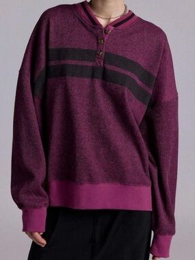 BDG Cameron Henley Striped Pullover Top Purple Long Sleeve Casual Women’s Small